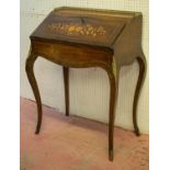 BUREAU DE DAME, Napoleon III rosewood, marquetry and brass mounted with fall enclosing a red baize