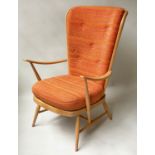 ERCOL EVERGREEN CHAIR BY LUCIANO ERCOLANI, 1970's beech and elm bentwood with stick back, 73cm W.