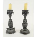BLACK FOREST STYLE CARVED WOOD CANDLESTICKS, a pair, 20cm H. (2) (slight faults)