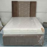 BED WITH COOL MAX MATTRESS, with fabric upholstered headboard and drawer to base, 200cm x 138cm x