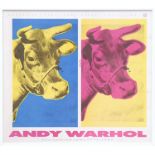 ANDY WARHOL 'Two Coloured Cows', poster, 67cm x 75cm, framed and glazed.