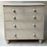 VICTORIAN PAINTED CHEST, traditionally grey painted and lined with two short and three long drawers,