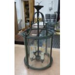 HALL LANTERN, 17th century style verdigris metal, four branch light, 68cm drop.