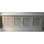 LONG ISLAND STYLE CABINET, sea salt white painted with four louvre doors one enclosing four