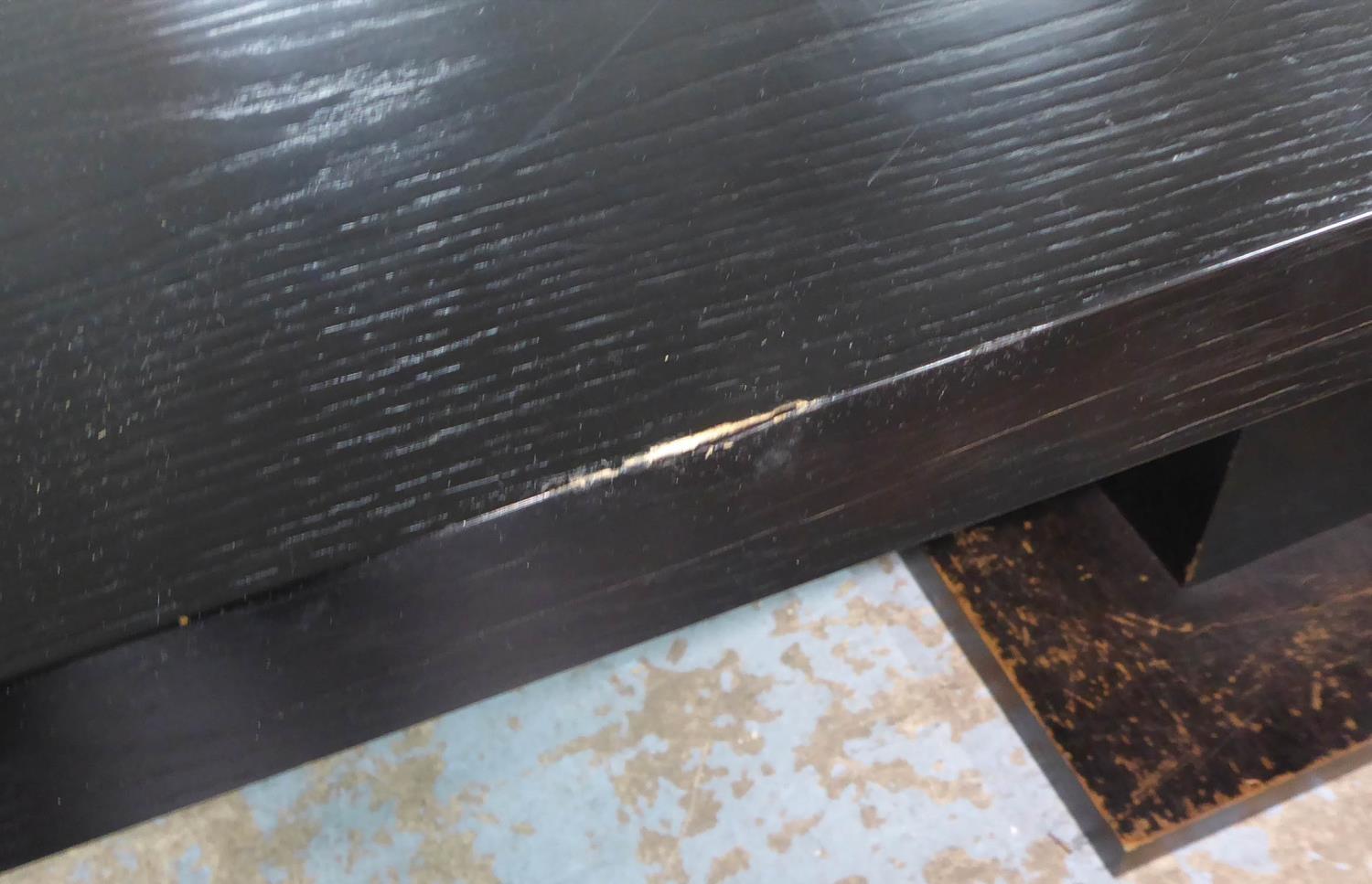 DINING TABLE, contemporary ebonised design, 222cm x 100cm x 72.5cm. (with faults) - Image 3 of 4