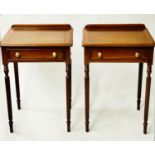 LAMP TABLES, a pair, George III design, walnut cross banded each with frieze drawer and reeded