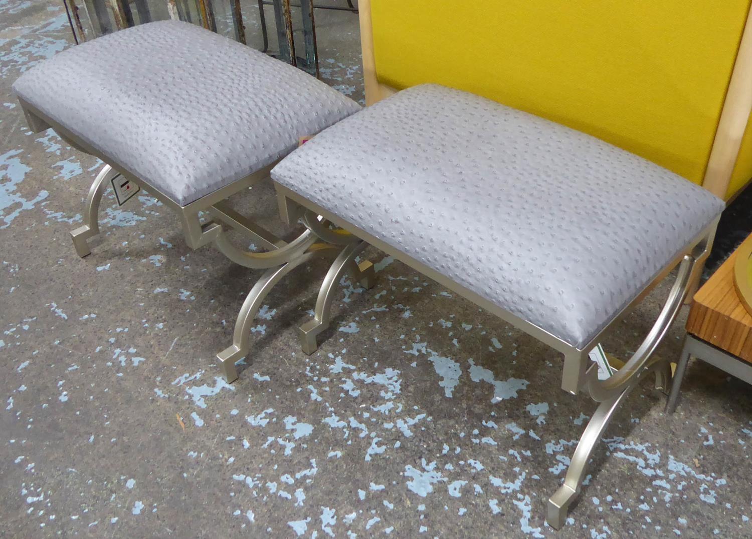 SIDE STOOLS, a pair, upholstered in a faux ostrich leather, 53cm x 35cm x 43cm. (2)