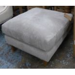 OTTOMAN, contemporary grey corduroy upholstered, 70cm x 80cm x 50cm.