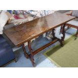 MAJORCAN SIDE TABLE, early 20th century elm and oak with rectangular top on shaped Lyre supports