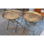 SIDE TABLES, a pair, antiqued champagne, gold finish, 66cm x 66cm Diam. (2)