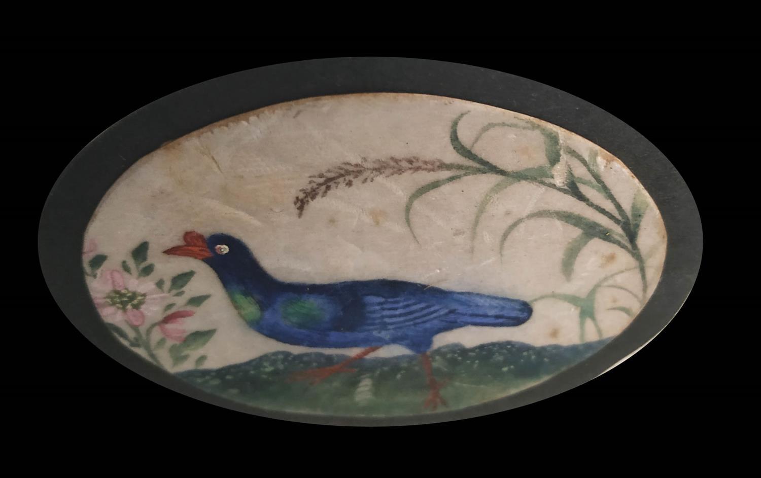 19th CENTURY PERSIAN SCHOOL 'Wood Pecker and Moor Hen', watercolour, two ovals in one frame, 5.5cm x - Image 3 of 3