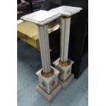 MARBLE COLUMNS, a pair, of reeded form with gilt mounts to base, 110cm H x 26cm x 26cm. (2) (very