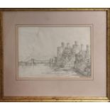 MANNER OF JOHN VARLEY O.W.S. 'Conway Castle and Bridge', pencil, inscribed and dated 1834 verso,