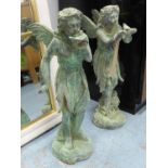 GARDEN FAIRIES, a set of two, cast iron, verdigris finish, 52cm H approx at tallest. (2)