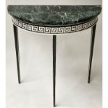 CONSOLE TABLE, 20th century Italian demi lune, with verde antico marble top, painted Greek key