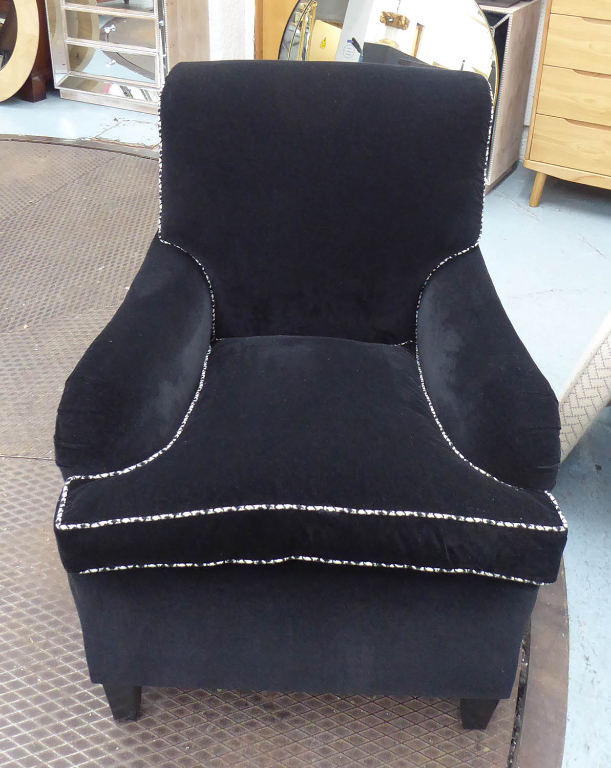 ARMCHAIR, with black velvet upholstery and a contrasting Houndstooth back and sides, 71cm W x 99cm - Image 2 of 4