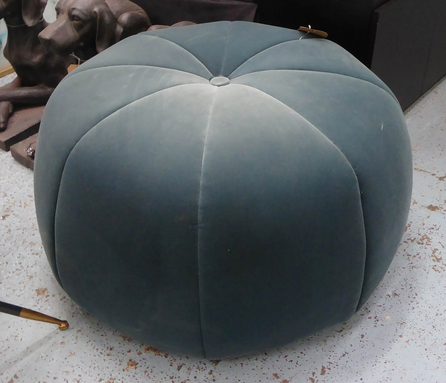 POUFFE, 1950's Italian, blue velvet, 80cm diam x 45cm.