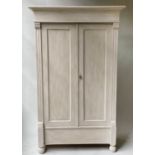 ARMOIRE, 19th century French, traditionally grey painted, with two panelled doors, enclosing hanging