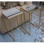SIDE TABLES, a pair, 1960's French style, gilt metal, mirrored tops, 35.5cm x 35.5cm x 66. (2)