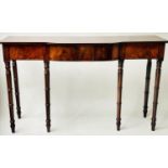 HALL TABLE, Regency flame mahogany, adapted with two frieze drawers and six turned tapering