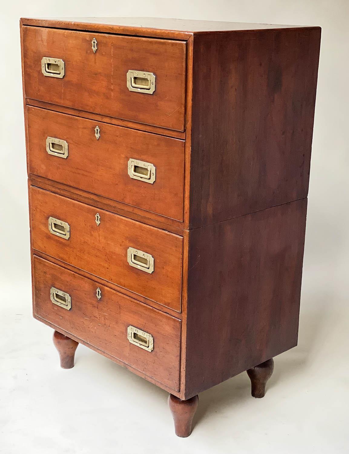 NAVAL CHEST, late 19th/early 20th century mahogany and brass bound in two sections with turned - Image 5 of 9