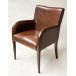 BRIDGE ARMCHAIR, mid 20th century, mid brown leather and show wood, 55cm W.