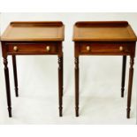 LAMP/SIDE TABLES, a pair, George III design, walnut crossbanded each with frieze drawer and reeded