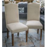 IJL BROWN KEW DINING CHAIRS, a set of eight, with ash legs and patterned cream upholstery, 111cm