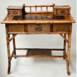 WRITING TABLE, late 19th century Japanese Aesthetic influence, bamboo, crimson, ash and black