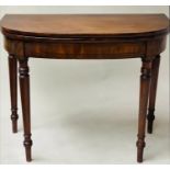 TEA TABLE, Regency flame mahogany and ebony lined of D outline with foldover top and lozenge