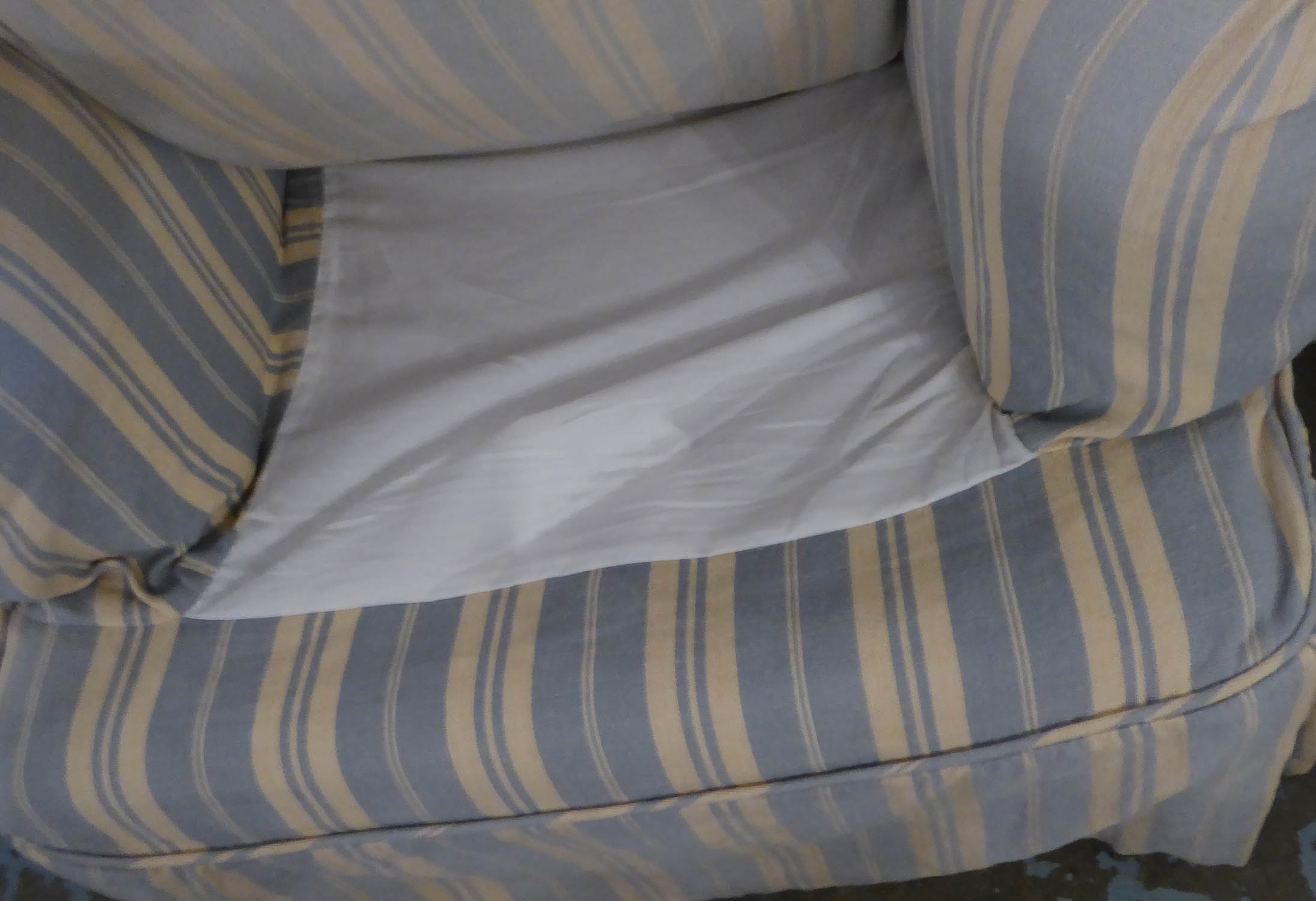 HOWARD STYLE ARMCHAIR, striped loose fabric cover with two scatter cushions, 82cm W. - Image 3 of 4