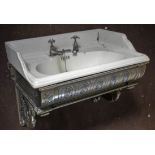 BATHROOM SINK, late 19th century style ceramic and cast iron with French taps, 60cm H x 69cm W x