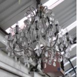 CHANDELIER, contemporary, ten branch, cut crystal detail on antiqued metal frame, 85cm H minus chain