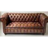 CHESTERFIELD SOFA, Victorian style, hand finished tobacco brown, buttoned leather, 197cm W.