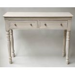 HALL/SIDE TABLE, Louis XVI style, pierced grey painted, with two frieze drawers, 93cm x 32cm D x