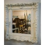 WALL MIRROR, Victorian style white painted with rectangular swept frame, 100cm x 88cm.
