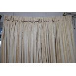 CURTAINS, two pairs, in Lymington damask fabric (232593-Ecru by Sanderson) lined and interlined with