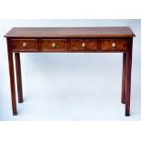 HALL TABLE, George III design burr walnut of shallow proportions with four frieze drawers, 110cm x