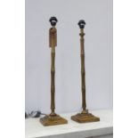 FAUX BAMBOO TABLE LAMPS, a pair, gilt metal, 68.5cm H. (2)