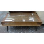 LOW TABLE, 1960's Danish style, faux rattan with glass top, 120cm x 50cm x 45cm.