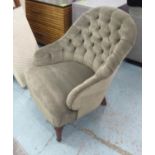 ARMCHAIR, with a buttoned back and grey velvet upholstery on short turned front supports, 65cm W x