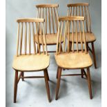 KITCHEN CHAIRS, a set of four, 'stick' back with shaped seats, 81cm H. (4)
