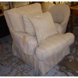 HOWARD STYLE ARMCHAIR, striped loose fabric cover with two scatter cushions, 82cm W.
