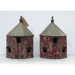BIRD HOUSES, a pair, French style painted metal, 49cm x 33cm x 17cm. (2)