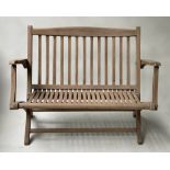 VERANDA BENCH, vintage weathered teak slatted with foldaway hinged action 103cm W teak from HMS '