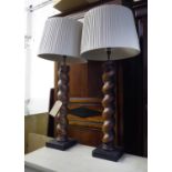 TABLE LAMPS, a pair, vintage barley twist columns with grey shades, 106cm H. (2)