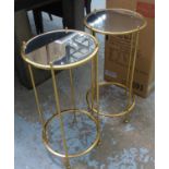 SIDE TABLES, a pair, gilt metal, 66cm x 32cm diam. (2)