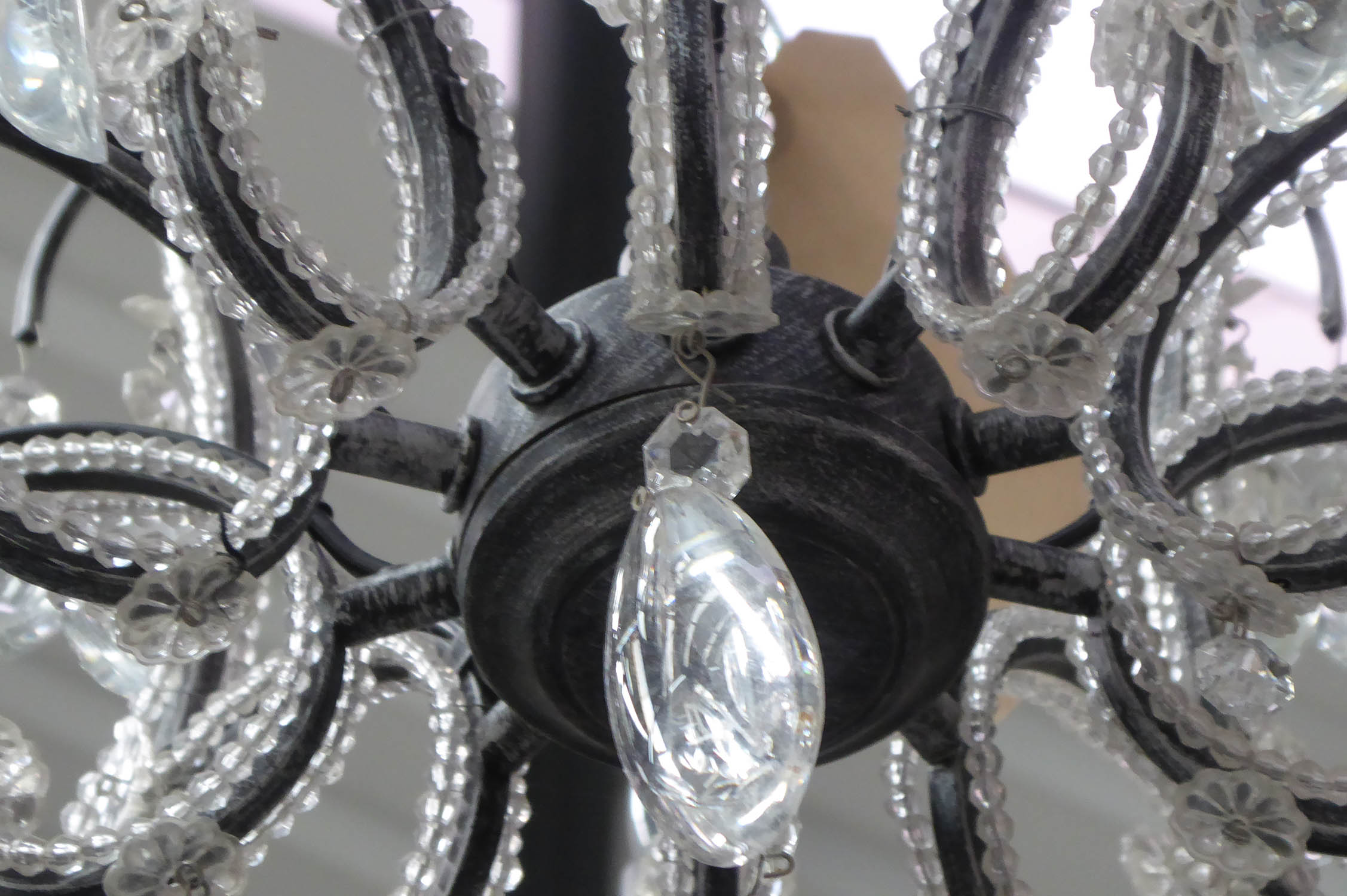 CHANDELIER, contemporary, ten branch, cut crystal detail on antiqued metal frame, 85cm H minus chain - Image 2 of 2