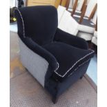 ARMCHAIR, with black velvet upholstery and a contrasting Houndstooth back and sides, 71cm W x 99cm