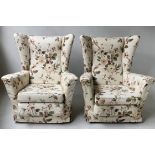 ARMCHAIRS, a pair, 1960's Howard Keith style with trailing rose printed upholstery, 90cm W. (2)